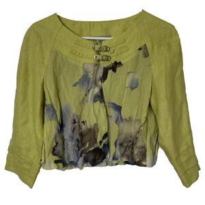 People Like Frank Jacket Top Women’s Size 4 Buckled Front Cropped Linen Green